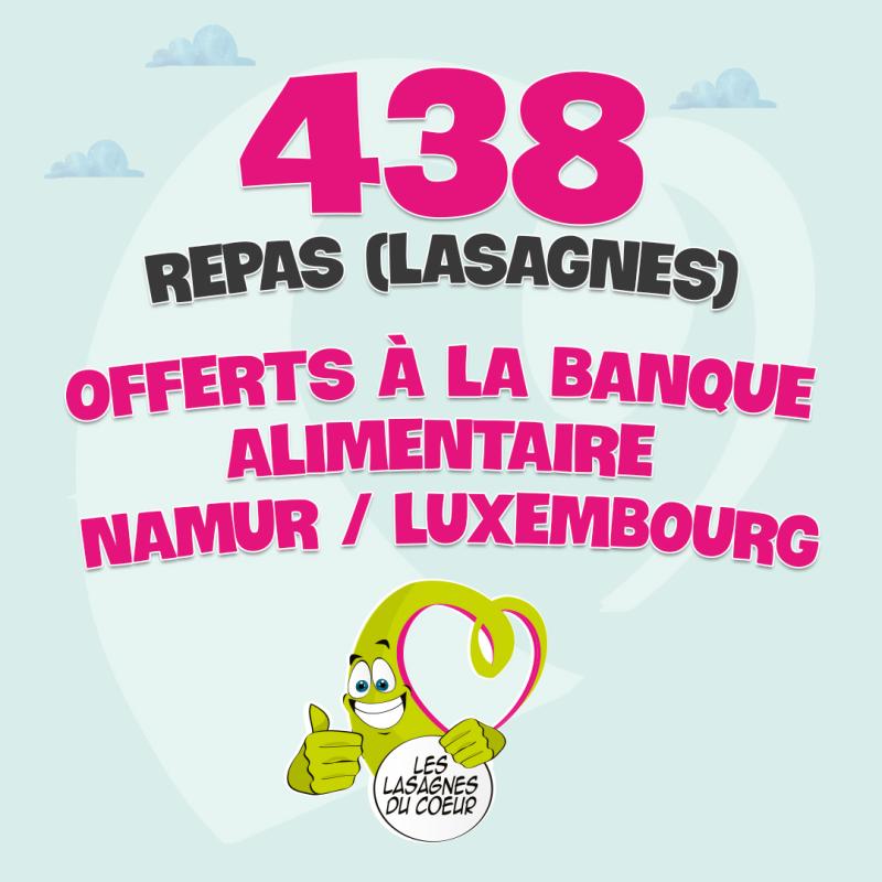 438 repas (Lasagnes) offerts à la Banque Alimentaire Namur/ Luxembourg